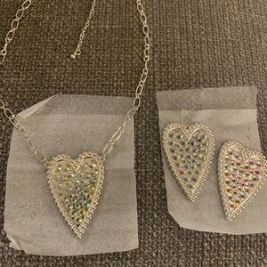 Silver Heart Pendant Necklace and Earring Set